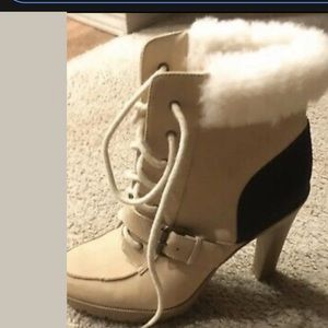Ralph Lauren Leather Sherpa Booties Heels Shoes